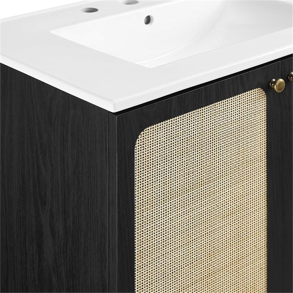 Modway Chaucer 30″ Wood & Rattan Bathroom Vanity in Black/White