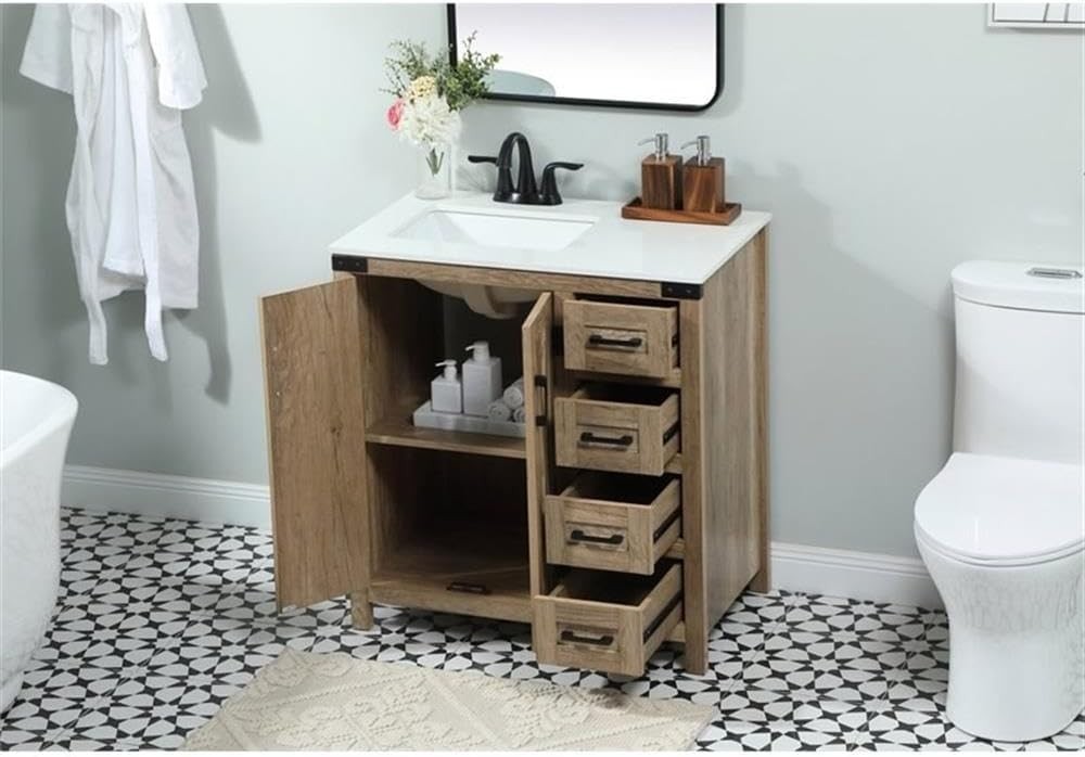 Elegant Kitchen and Bath 32 inch Single Bathroom Vanity in Natural Oak