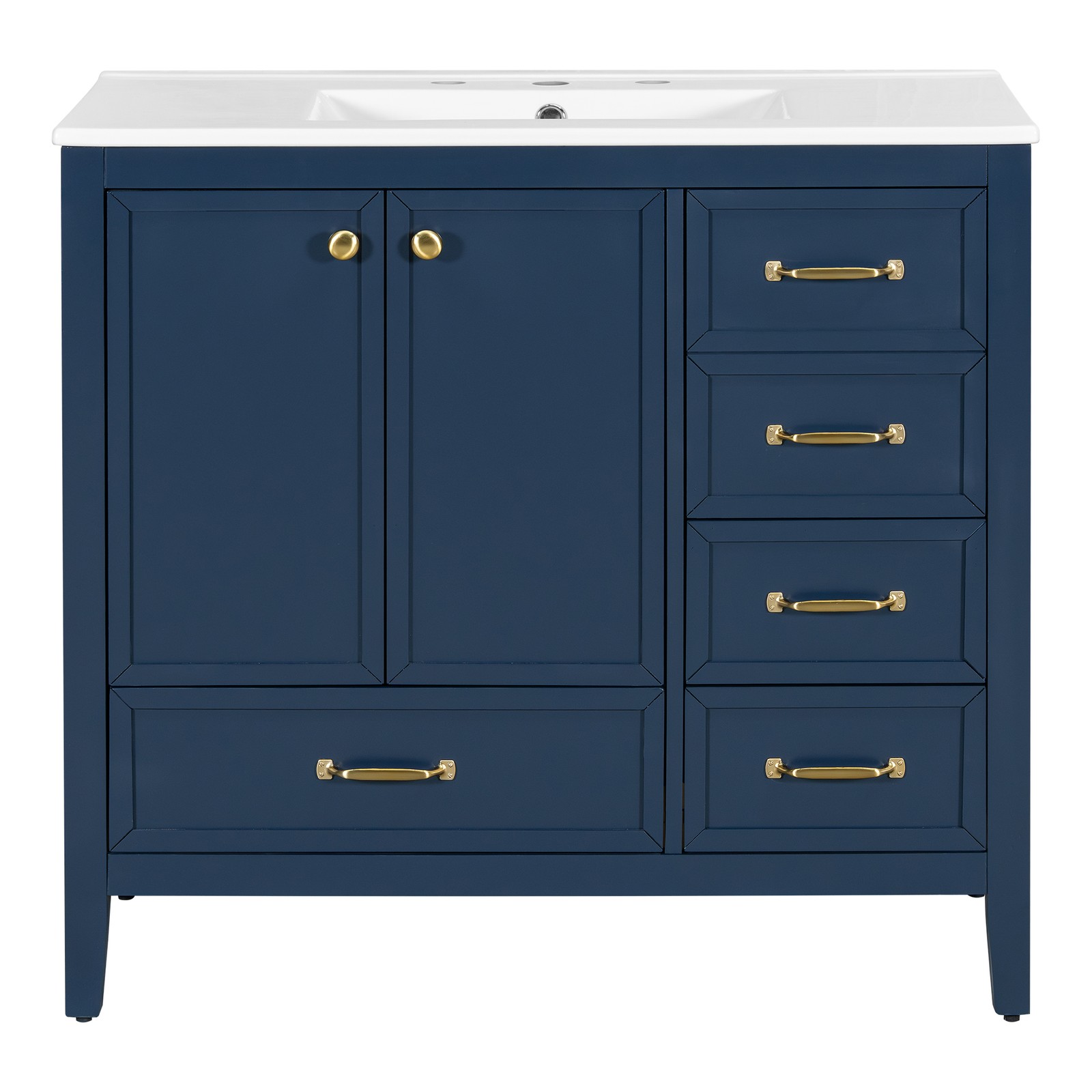36″ Bathroom Vanity with Ceramic Sink Wood Storage Cabinet w/Soft-Closing Door