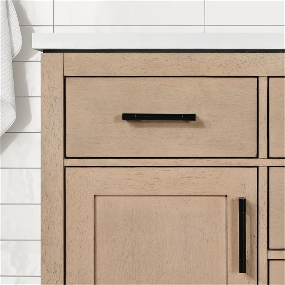 Pemberly Row 48″ Bathroom Vanity in Sahara Birch with White Countertop