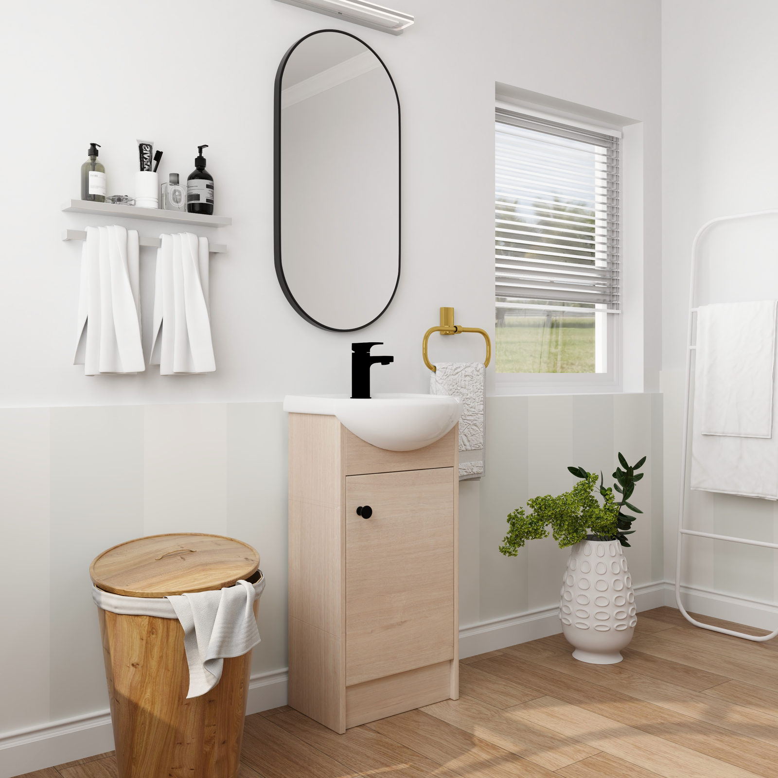 18″ Modern Bathroom Vanity Cabinet Wooden Single Ceramic Sink Top W/ Door