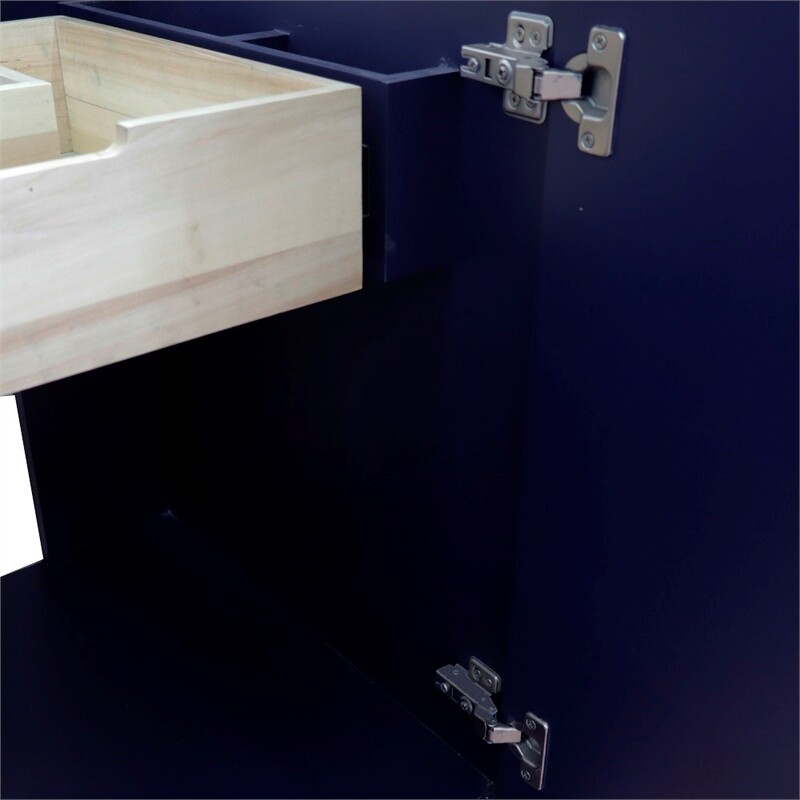 25 in. Single Wooden Vanity Blue with White Carrara Oval Sink
