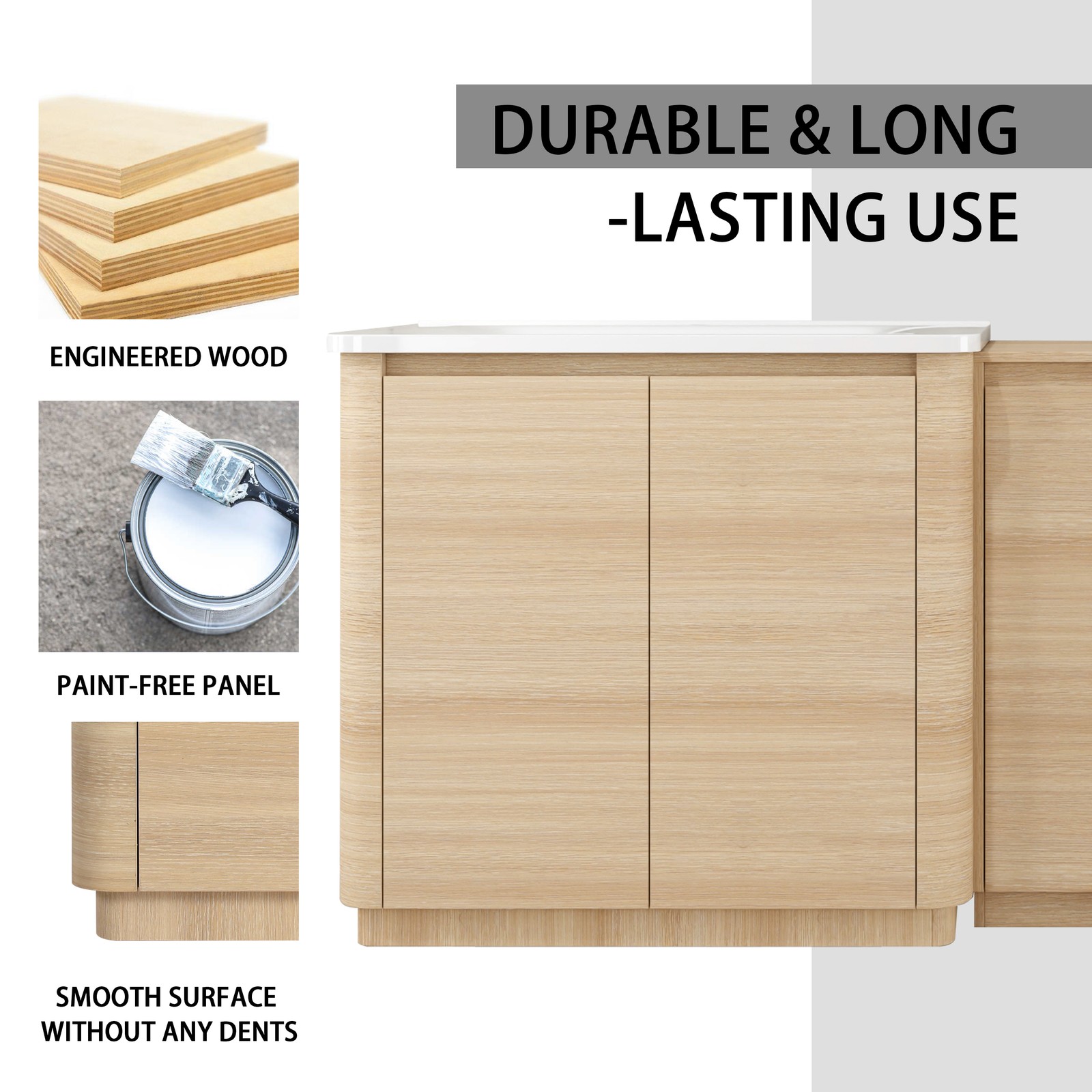 2X40“ Plywood Freestanding Bathroom Vanity W/ Ceramic Sink +Storage Cabinet Oak