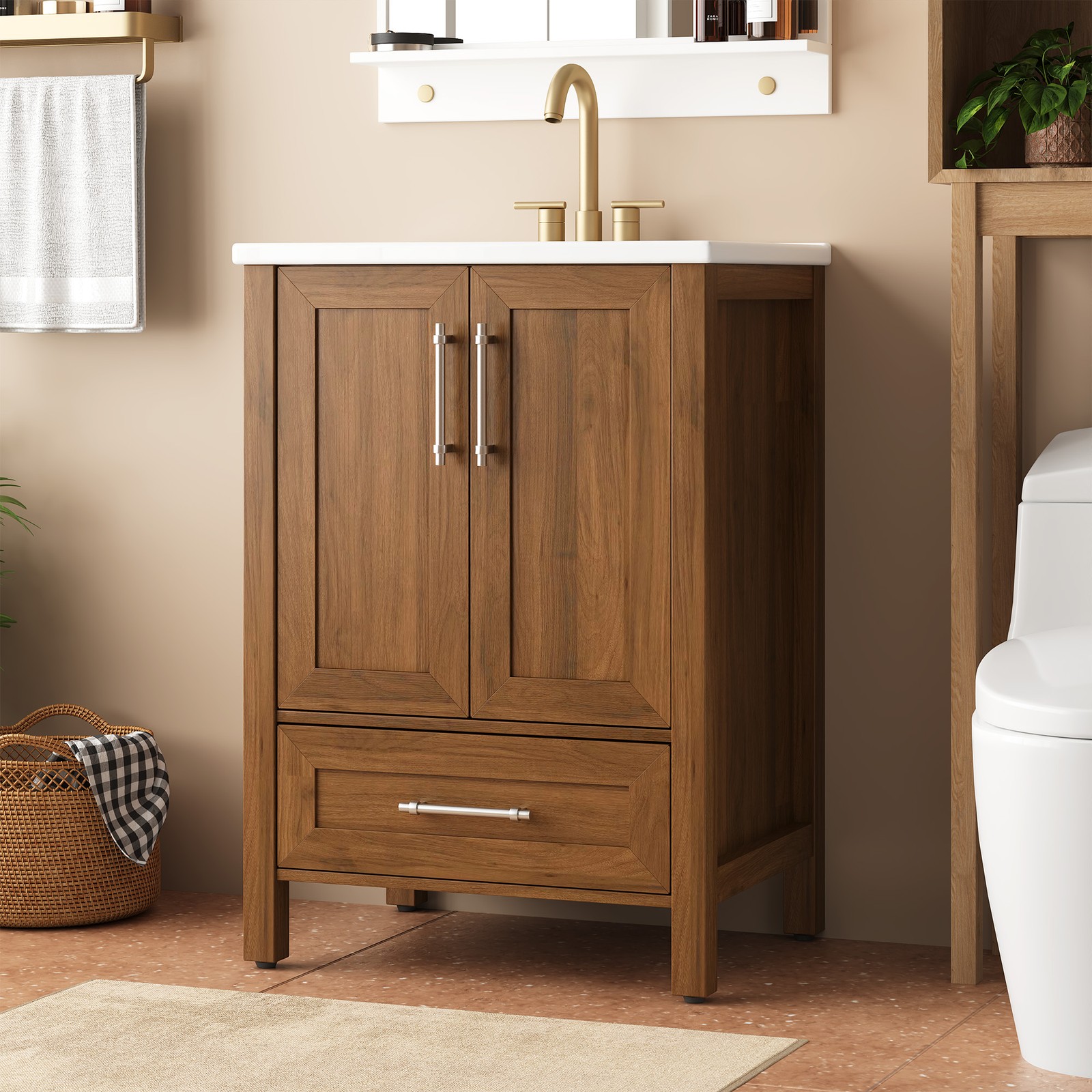 24” Bathroom Vanity Freestanding Storage Cabinet with Ceramic Sink & Drawer
