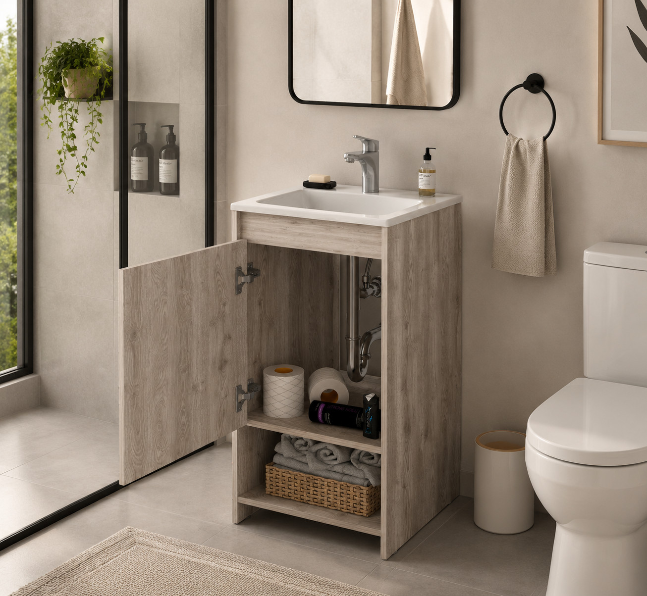 Malibu Single Sink Bathroom Vanity Combo, 45″W, Light Gray