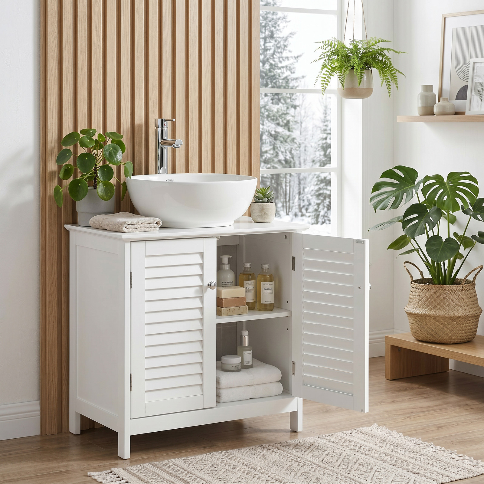Bathroom Vanity U Cutout Under Sink Cabinet Wood Bathroom Storage Furniture