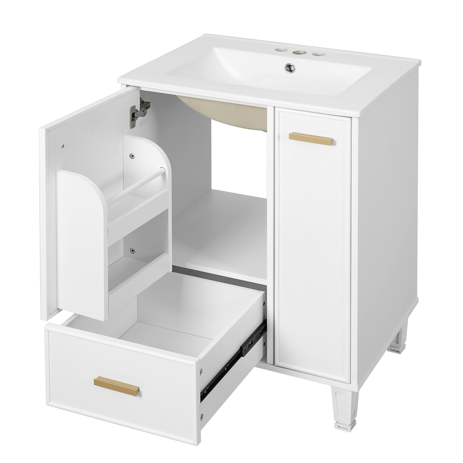 24″ Bathroom Vanity w/Ceramic Sink And Storage Cabinet Drawers Solid Wood Frame