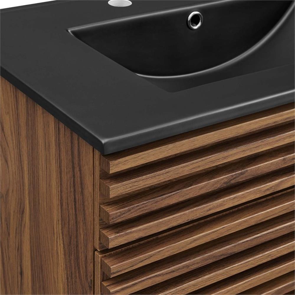 Modway Render 30″ Modern Wood/Ceramic Bathroom Vanity in Walnut/Black