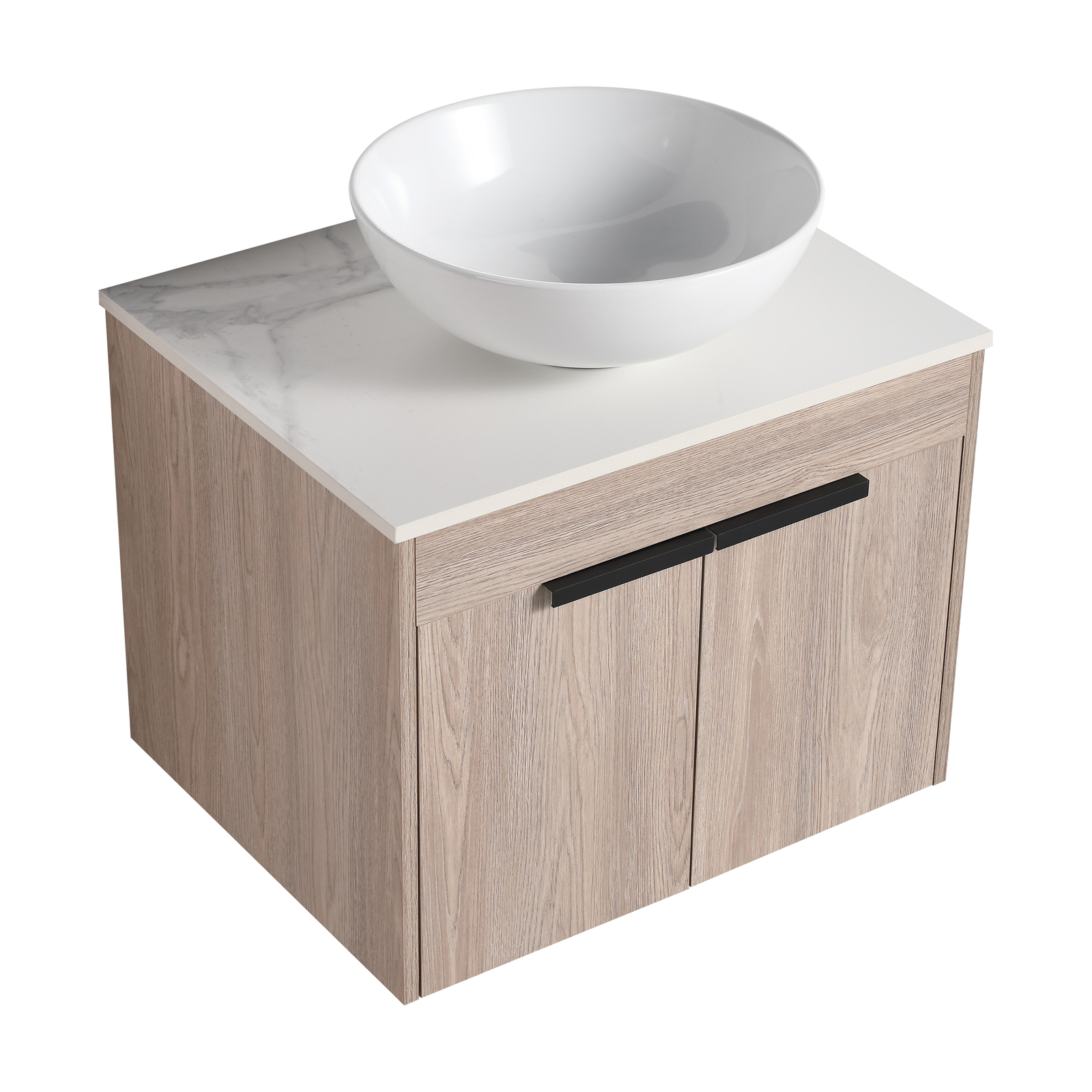24″ Floating Wall Mount Bathroom Vanity Cabinet Ceramic Wash Sink Above Counter