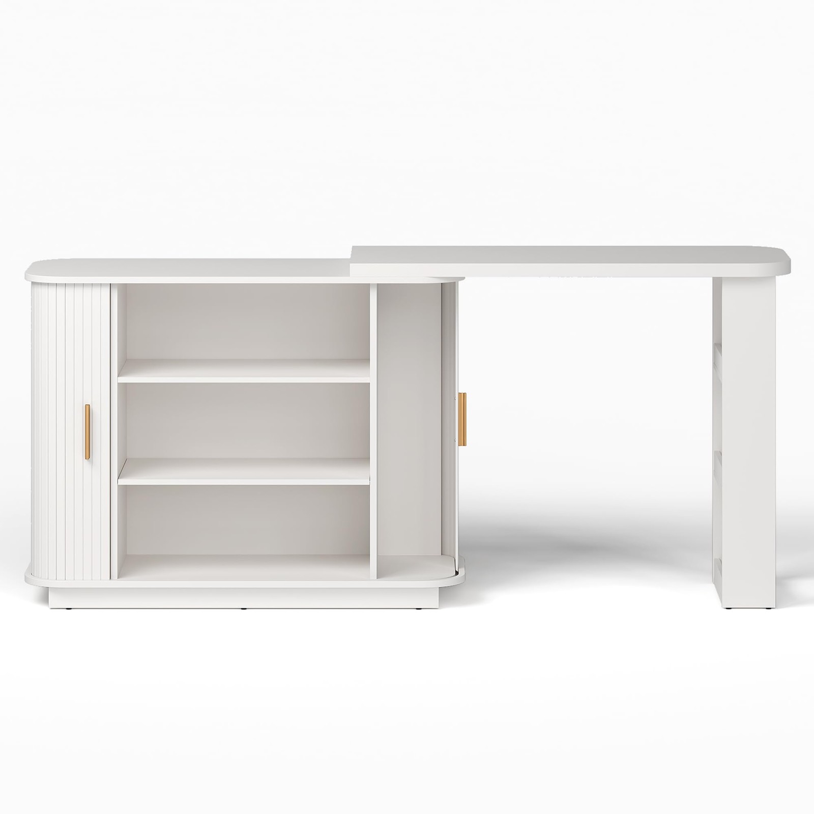 68″ Extendable L-Shaped Corner Makeup Vanity Desk Sliding Door White Fluted