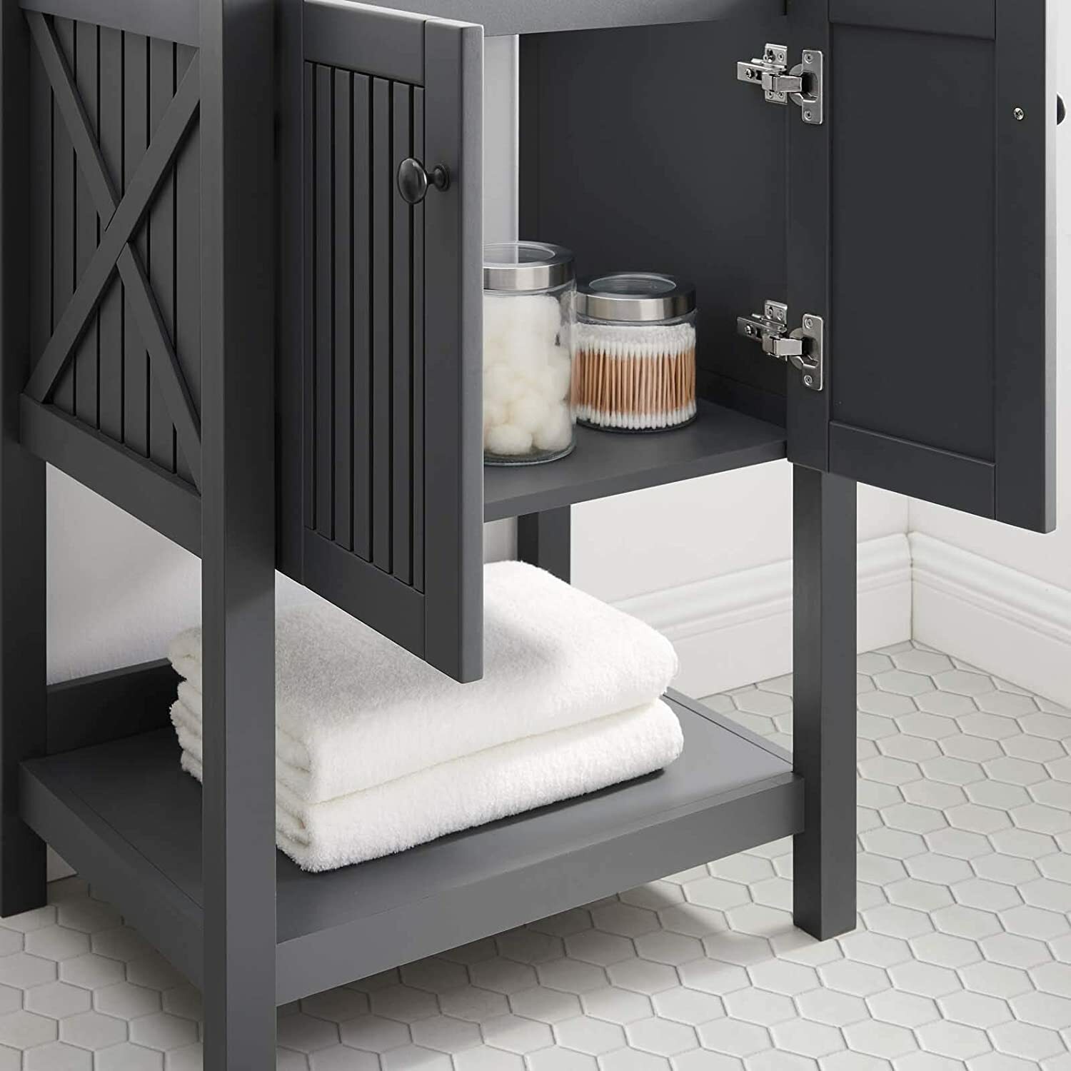 Bathroom Vanity Farmhouse Style Charcoal Grey Modern Wash Room Cabinet Storage