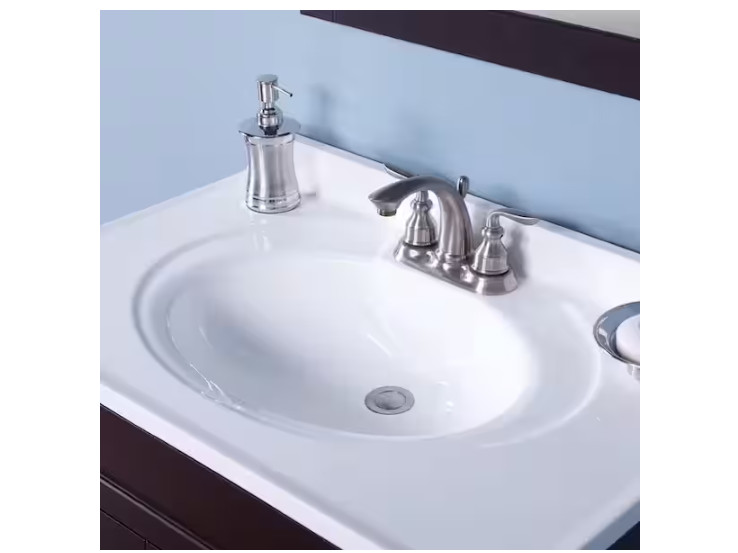 Glacier Bay 31 in. W x 22 in. D Cultured Marble White Round Single Sink Vanity T