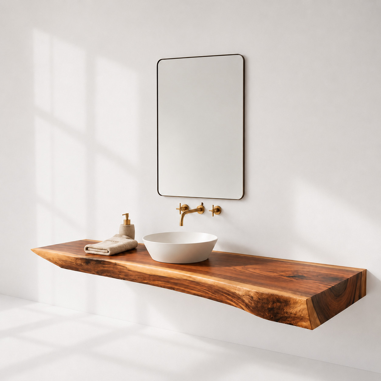 Live Edge Wall-Mounted Bathroom Vanity Countertop Solid Genuine Wood Slab