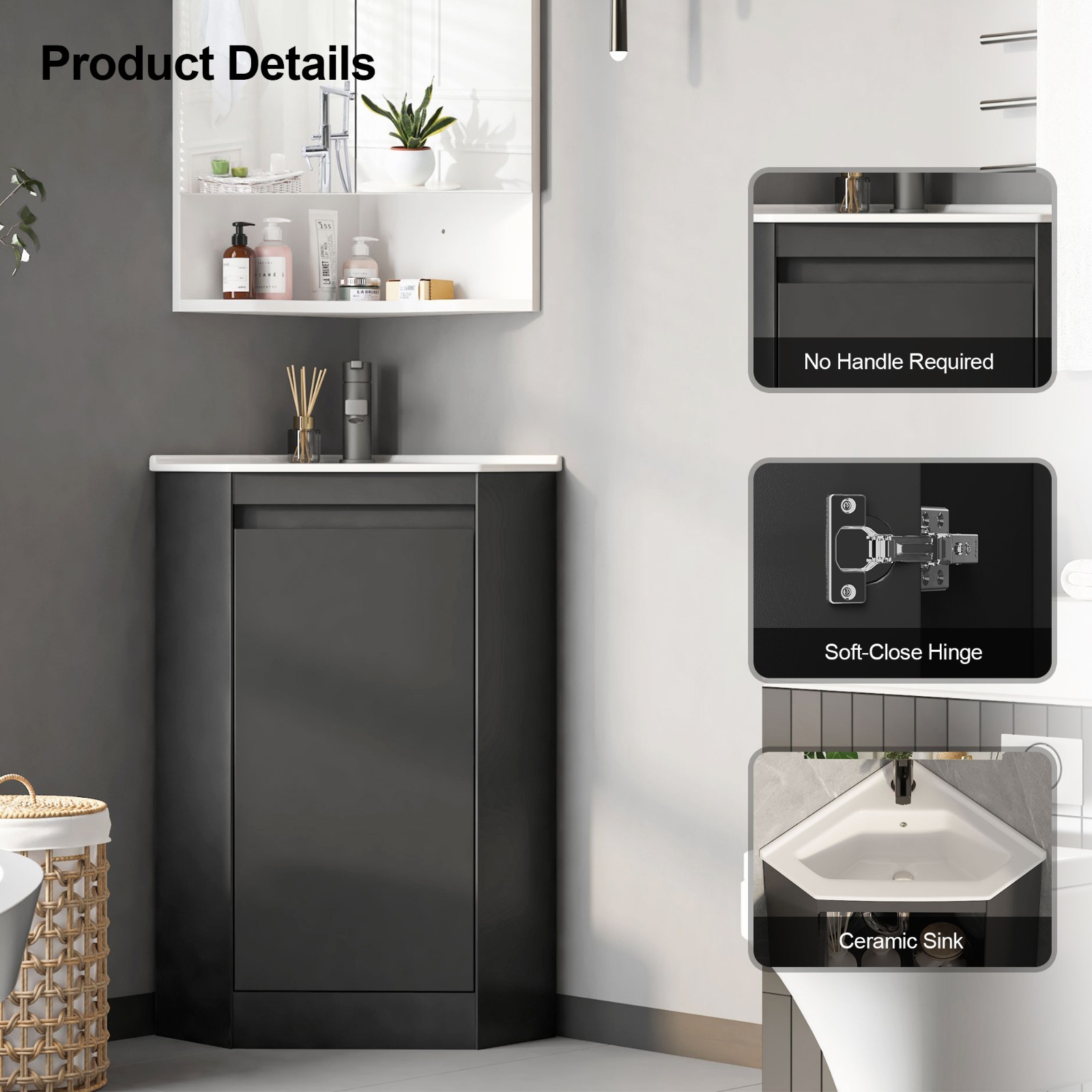 Corner Bathroom Vanity Sink Combo for Small Space Freestanding Storage Cabinet