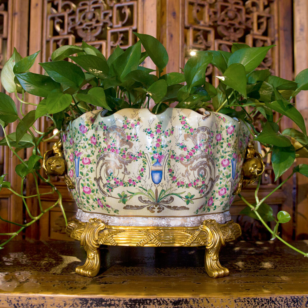 US Seller – 18th Century Ormolu Porcelain Flower Asian Basin