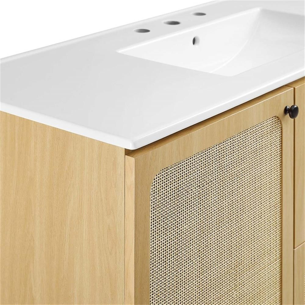 Modway Chaucer 48″ Single Sink Wood & Metal Bathroom Vanity in Oak and White
