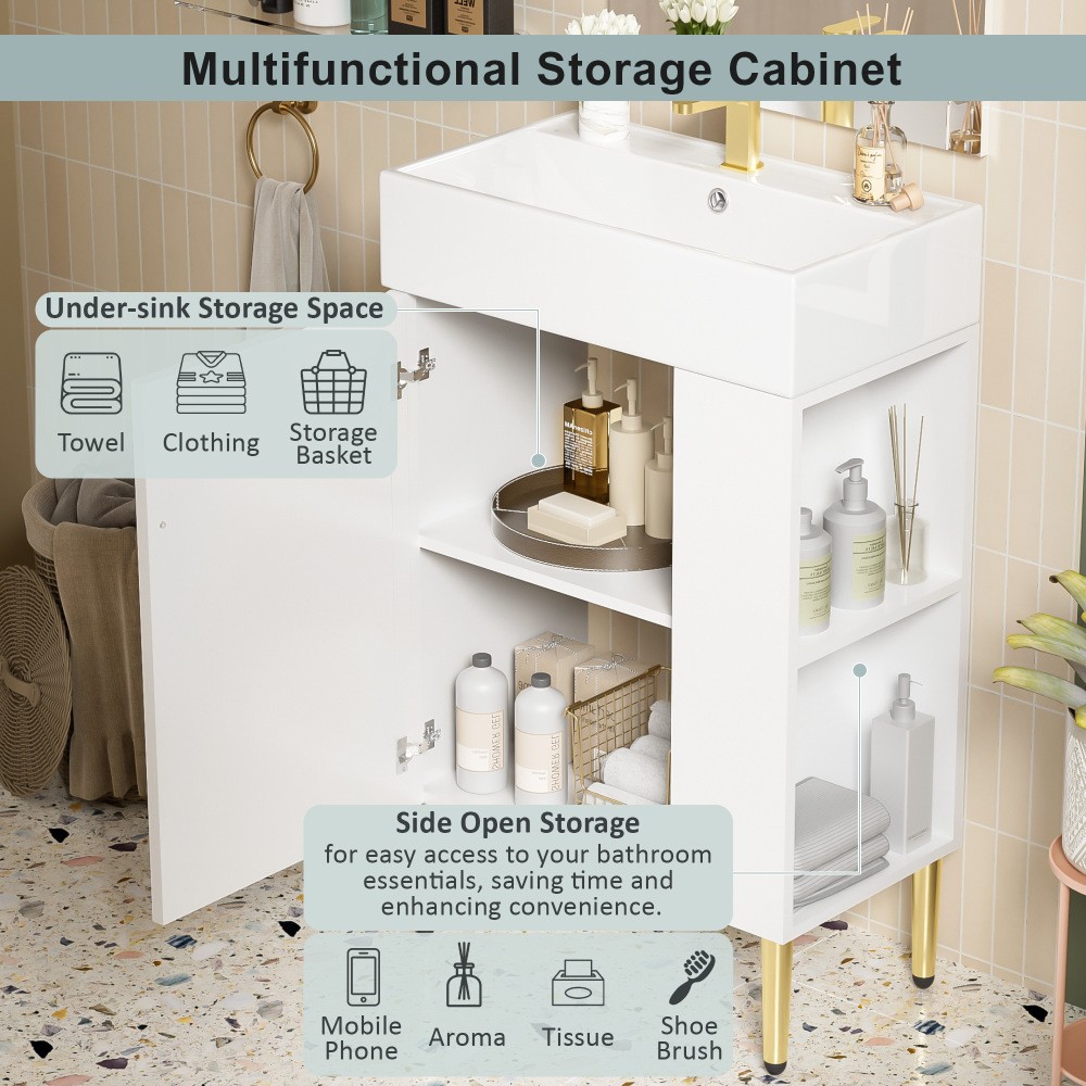 21.6″ Bathroom Vanity Single Ceramic Sink Right Side Storage