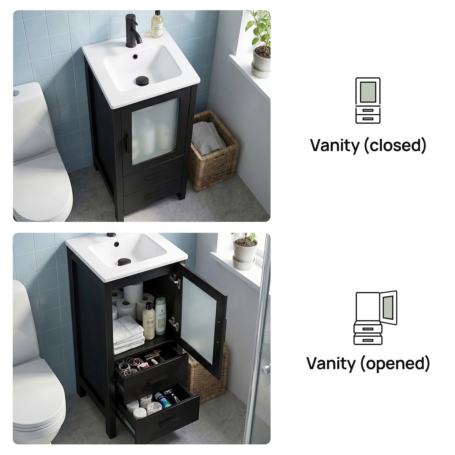 16 Inch Modern Bathroom Vanity Ceramic Vessel Sink Basin Cabinet Set Compact