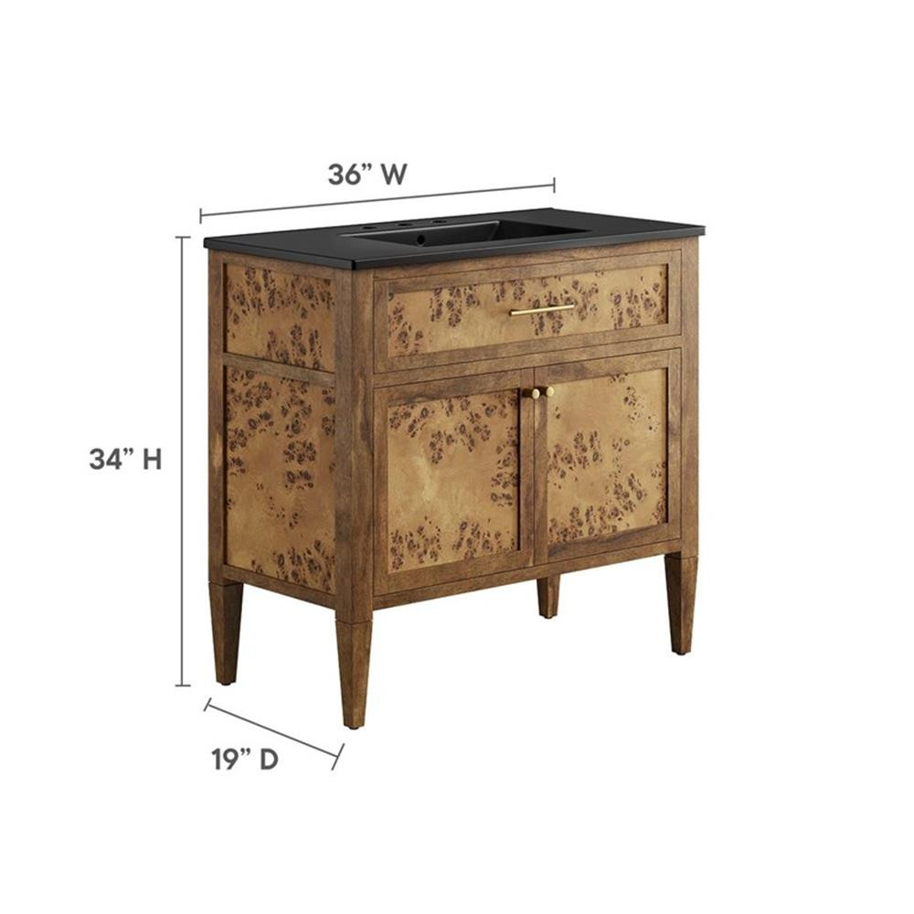 Modway Elysian 36″ Modern Wood Bathroom Vanity in Black and Brown