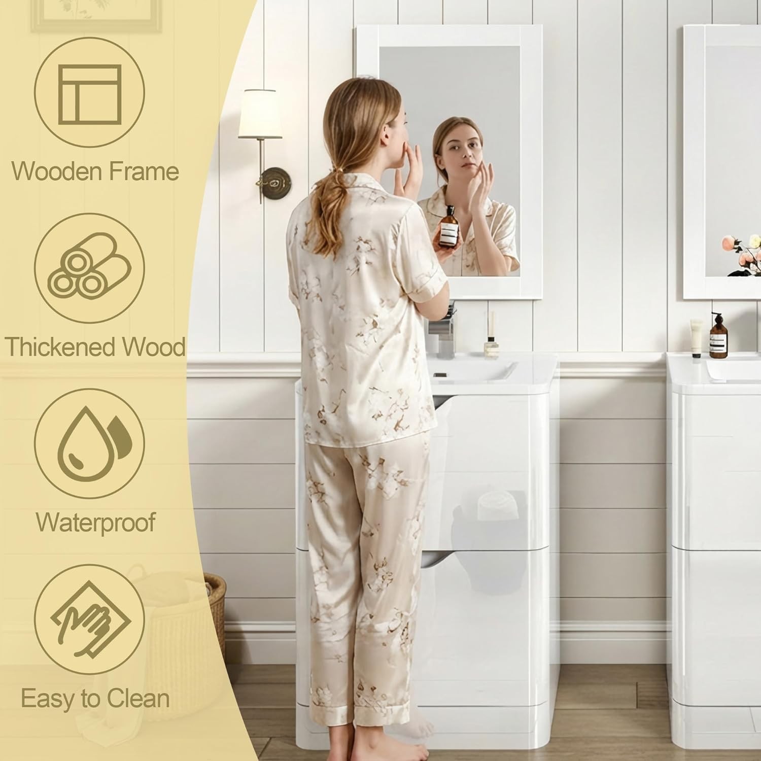 24″ Modern High Gloss Bathroom Vanity with Sink Combo,Mirror, Faucet Set,