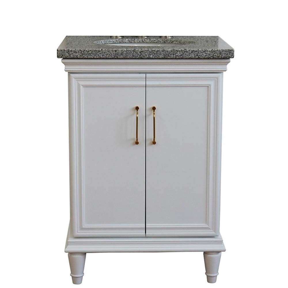 25 in. Single Wooden Vanity White with Gray Granite Oval Sink