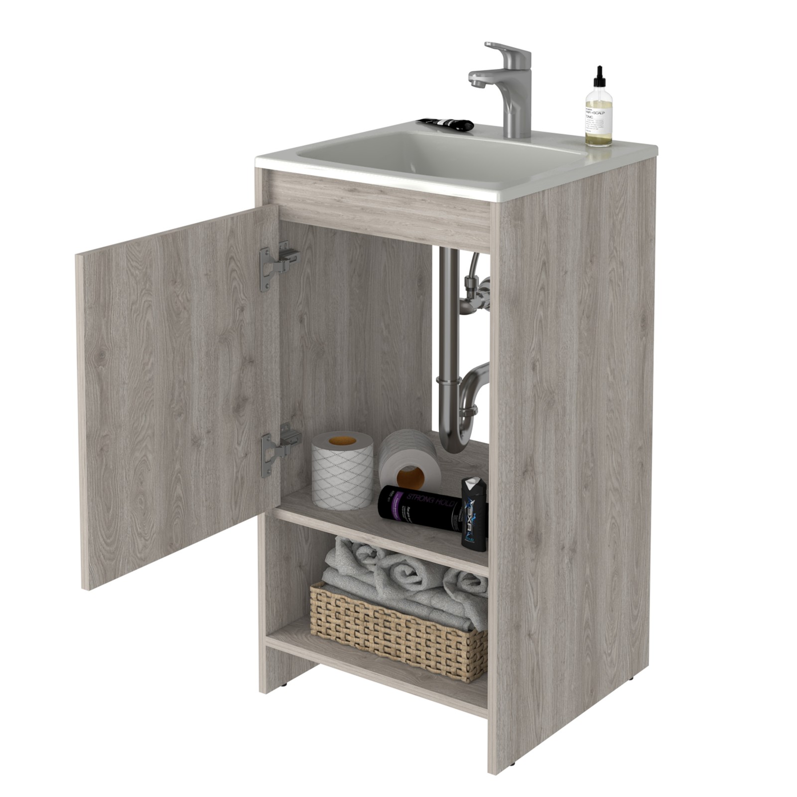 Malibu Single Sink Bathroom Vanity Combo, 45″W, Light Gray