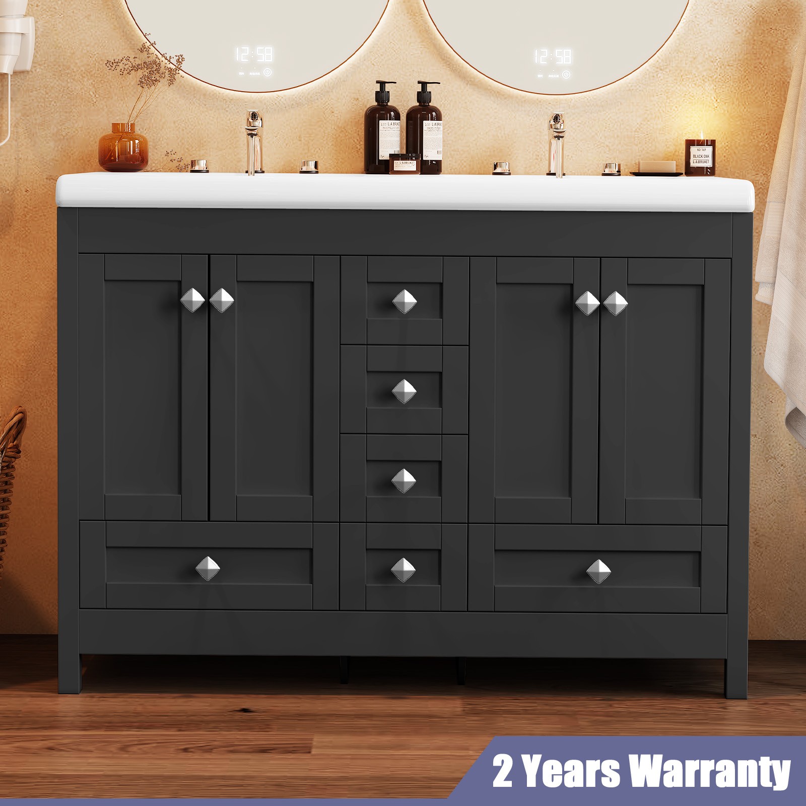 Bathroom Vanity Freestanding Double Basin Ceramic Sink Vanity Cabinet Drawers