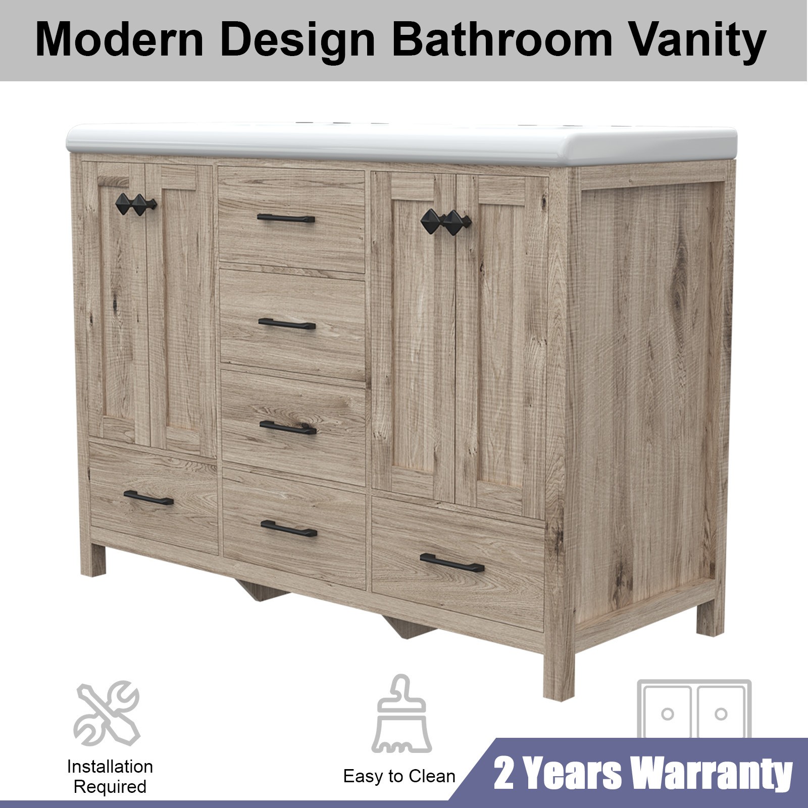 Bathroom Vanity Cabinet with Double Sink Vanity with Ceramic Sink Freestanding