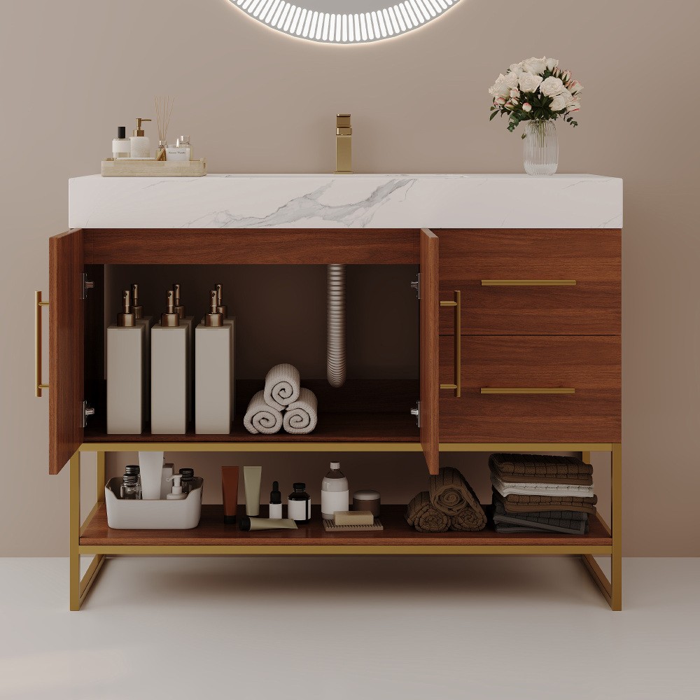 36in Free-Standing Bathroom Vanity Seamless Ceramic Sink & Sintered Stone Top
