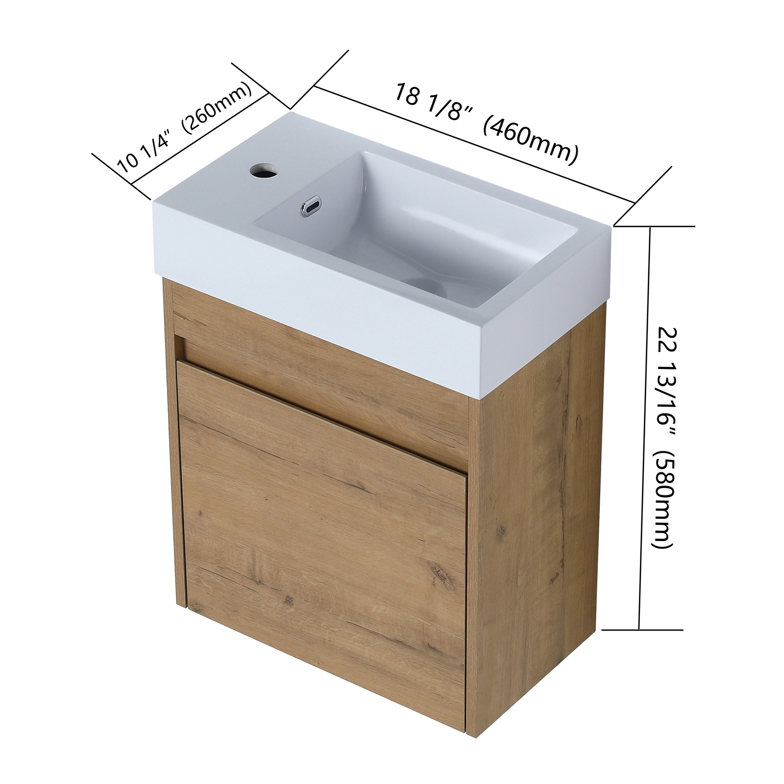 18in Wall Mounted Floating Bathroom Vanity Cabinet W/Resin Sink Oak Small Space