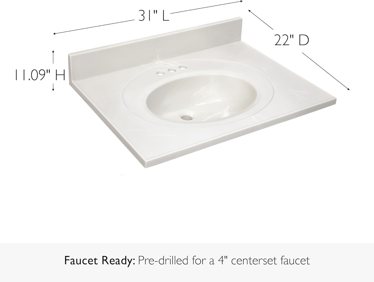 Vanity Top with Sink, 4 in Backsplash, Cultured Marble, Centerset, Ivory, 31 …