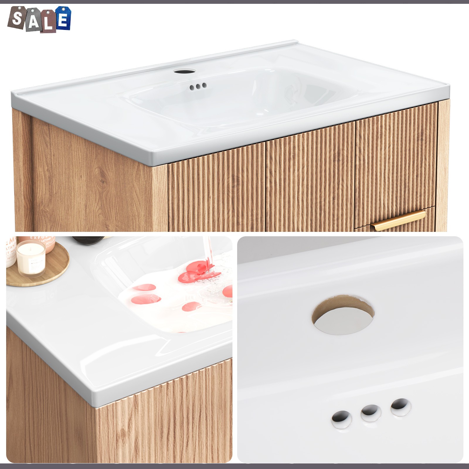 31 Inch Vanity Wood Bathroom Vanity Cabinet W/ Countertop Ceramic Sinkl