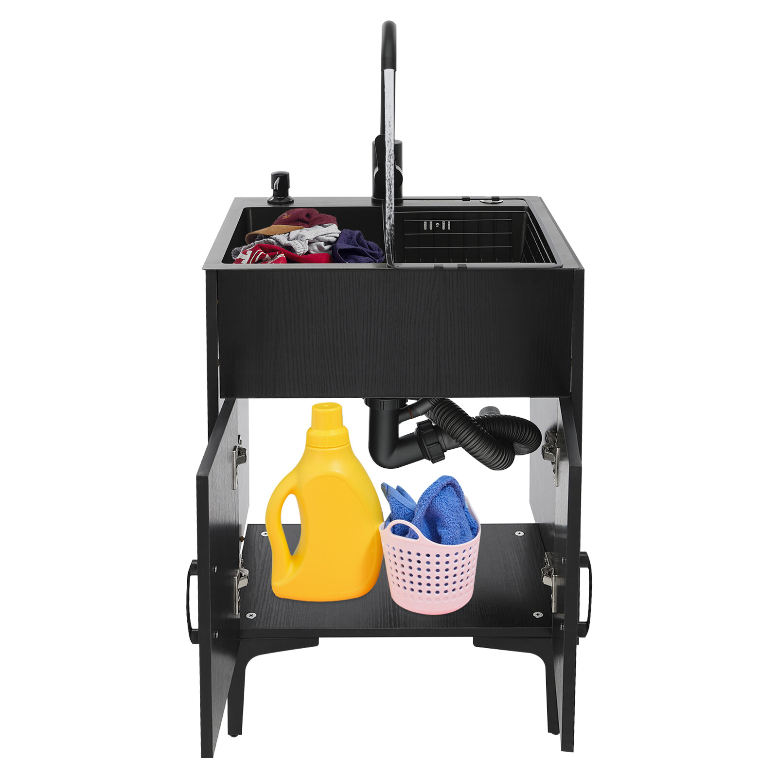 Bathroom Vanity Cabinet Storage with Sink Combo with Drawers and Shelves Black