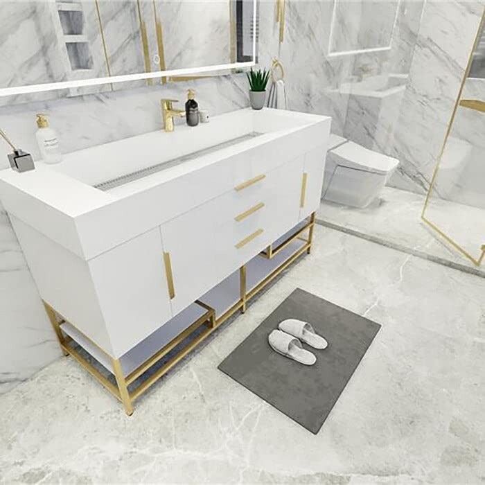 60″ Bathroom Vanity Cabinet with Acrylic Sink and Aluminum Alloy Frame, Drawers