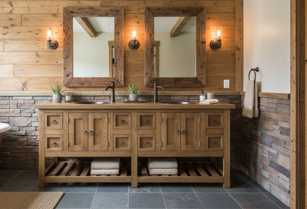 Belmont Rustic Double Sink Bathroom Vanity