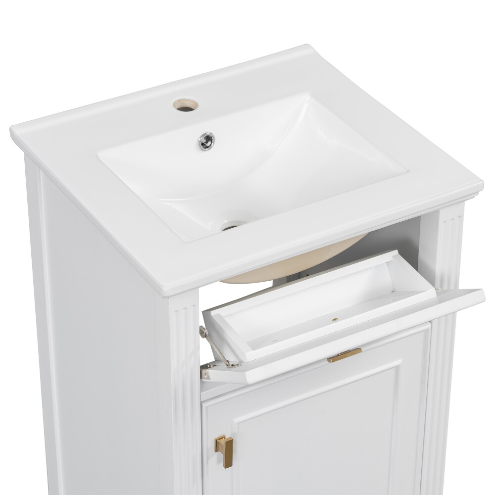 20” Bathroom Vanity w Sink Solid Wood Legs Adjustable Shelf Tilt-Out Drawer