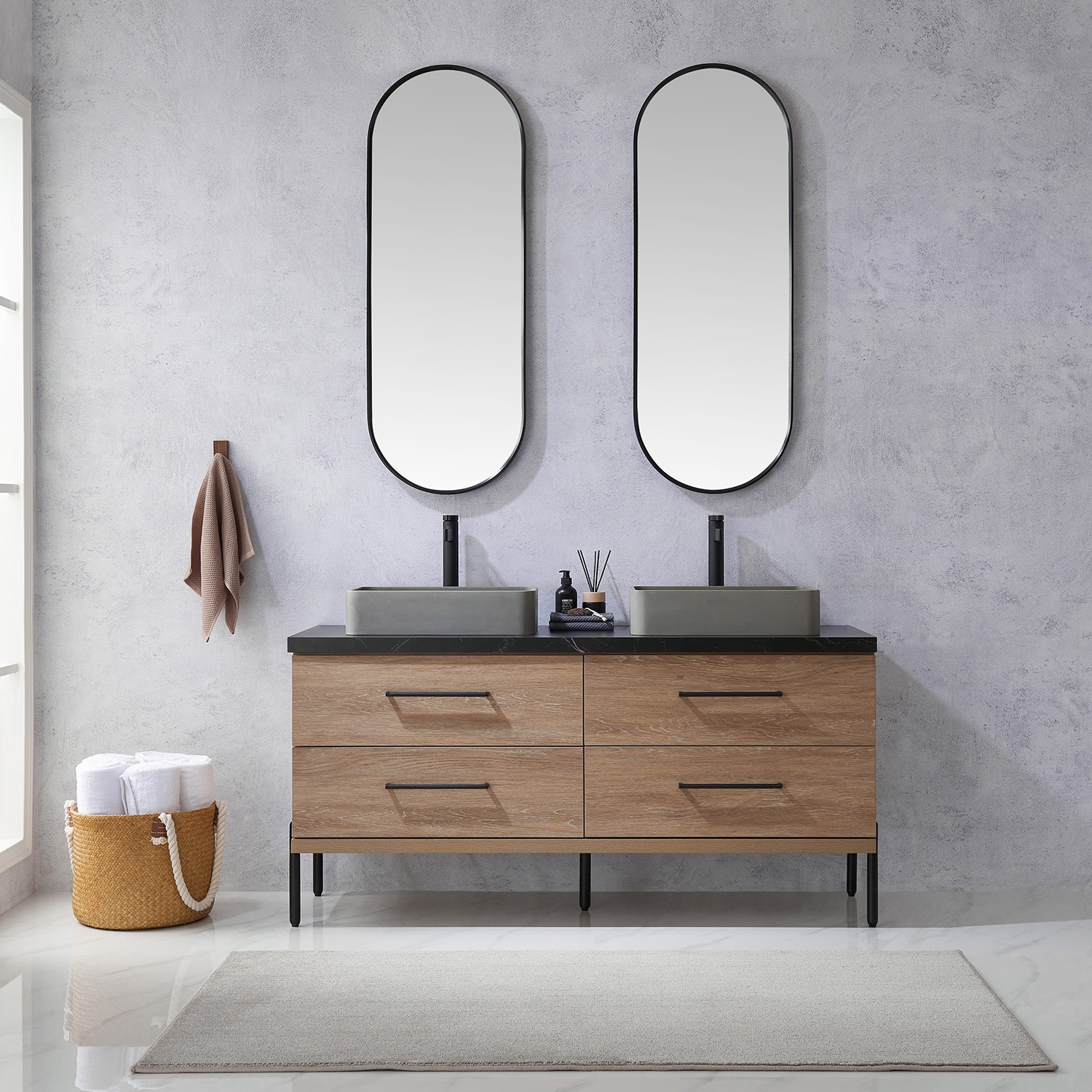 Miseno MV-705160S Trento 60″ – North American Oak / Black
