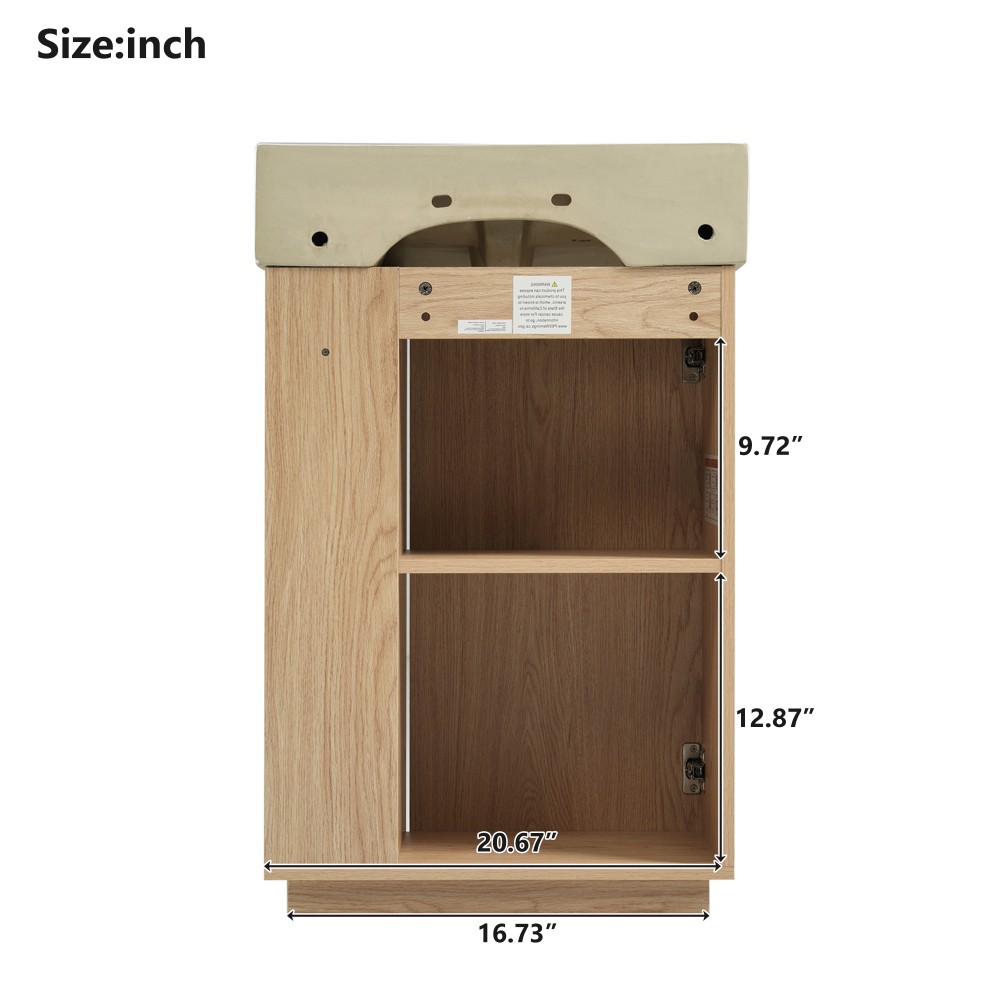21.6″ Freestanding Bathroom Vanity w/Ceramic Sink, Wood Grain Cabinet,Storage