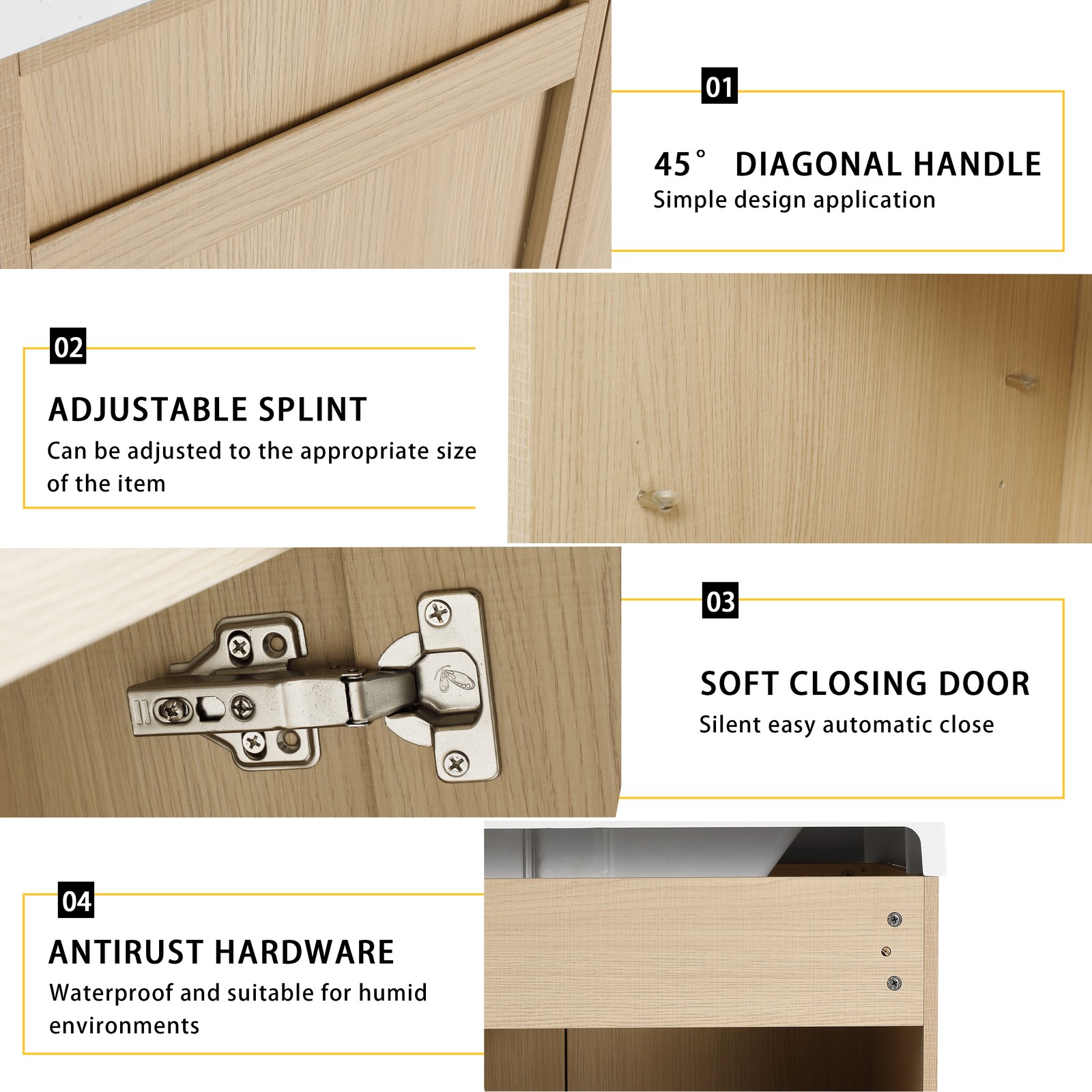 48inch Plywood Double Sink Bathroom Vanity Cabinet W/ 3 Doors White Resin Sink