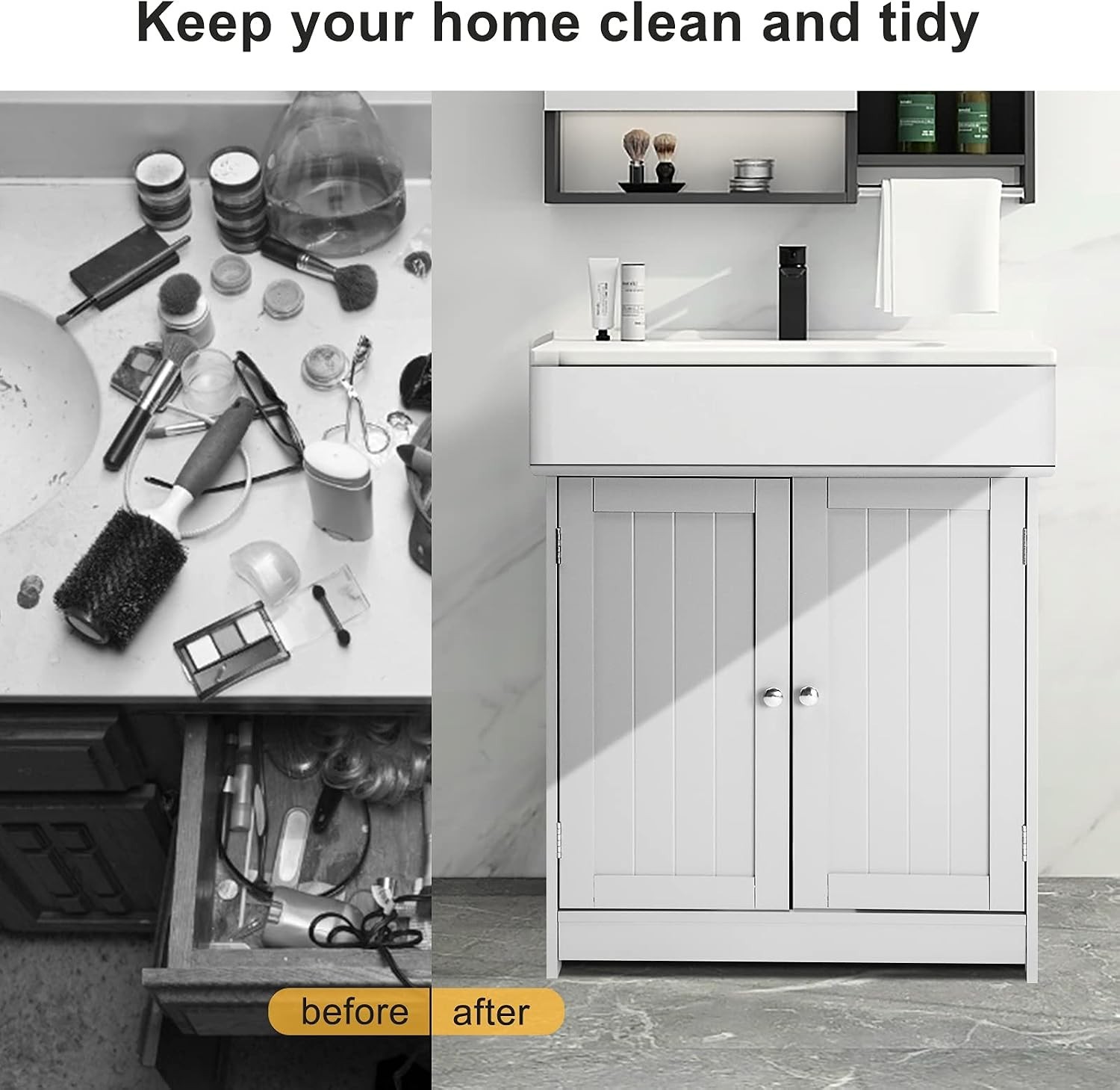 Stylish Under Sink Cabinet with Adjustable Shelves – Easy Assembly for Bathrooms