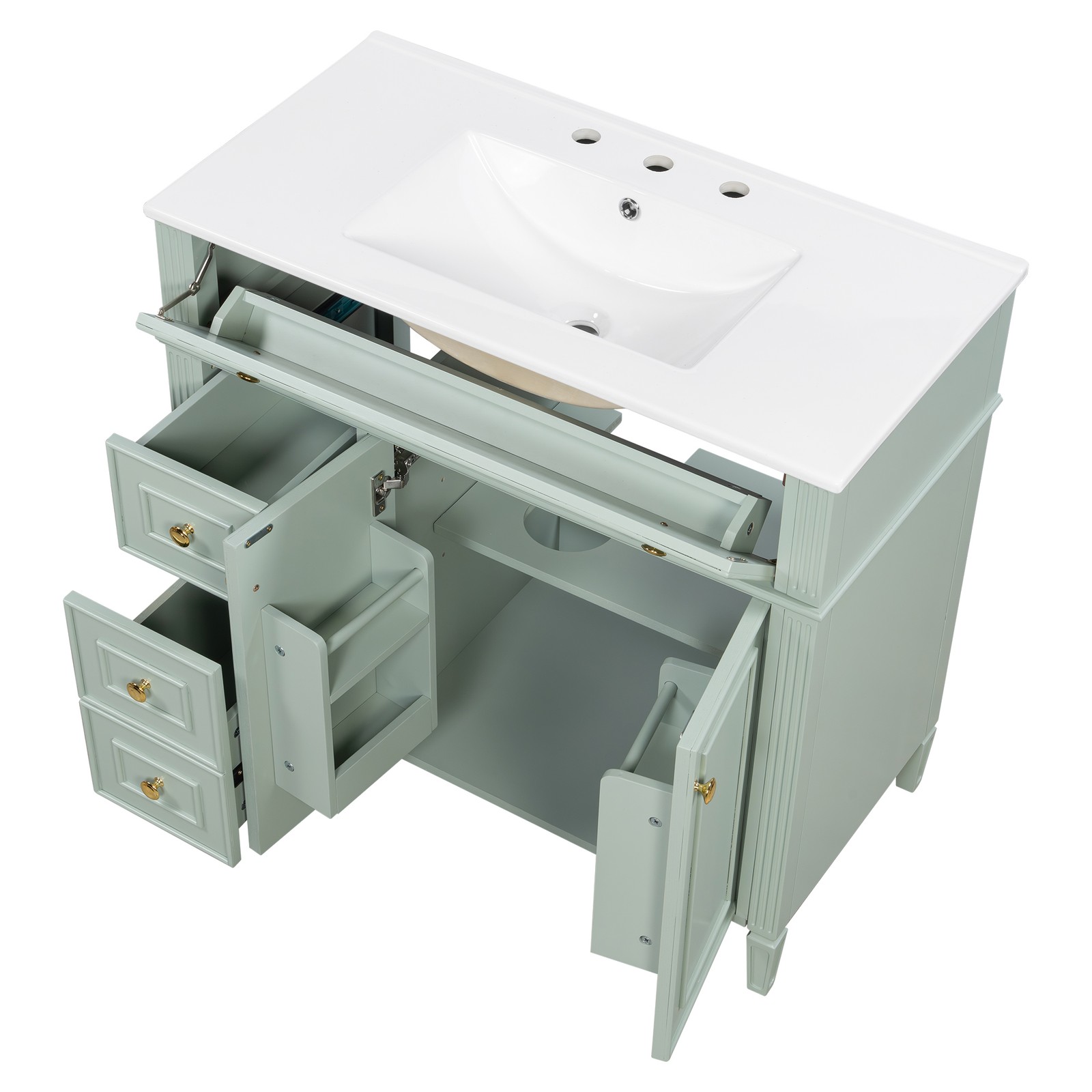 36″ Bathroom Vanity w/Sink,3 Drawers,Freestanding Storage Vanity 2 Doors Cabinet