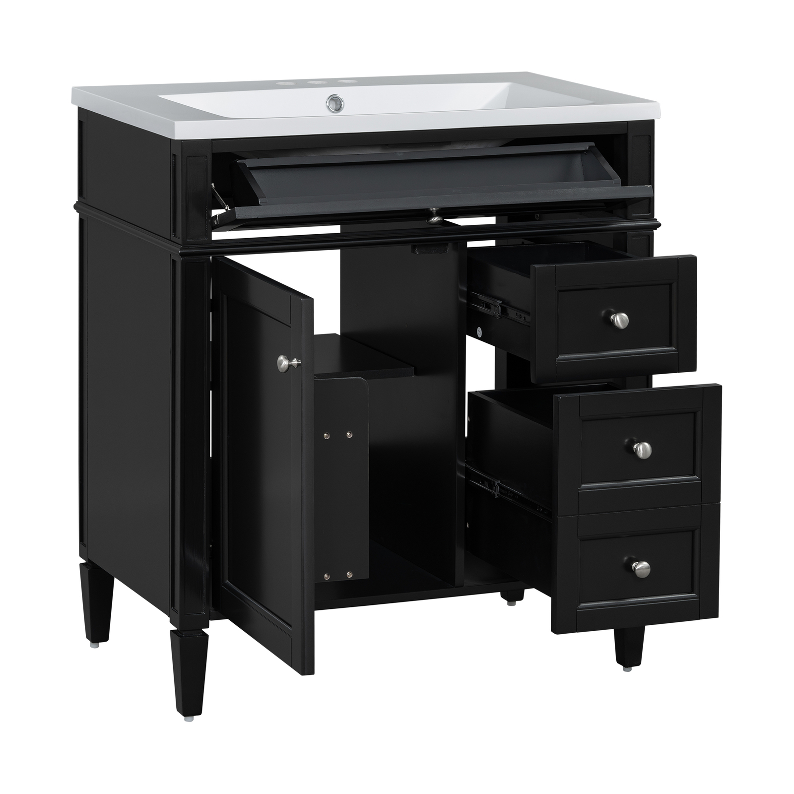 30″ Bathroom Vanity w/Sink, 3 Drawers, Freestanding Bath Vanity Storage Cabinet