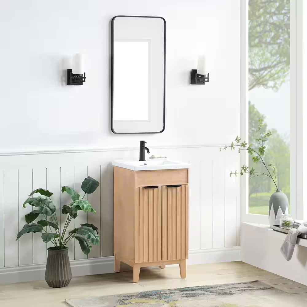 Palos 18.1 In.W X 18.1 In.D X 34.8 In.H Single Sink Bath Vanity in Fir Brown wit