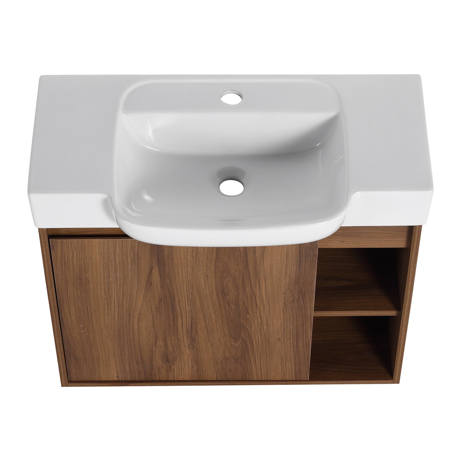 28” Plywood Wall-Mounted Bathroom Vanity Cabinet W/ Ceramic Sink /Shelves Brown