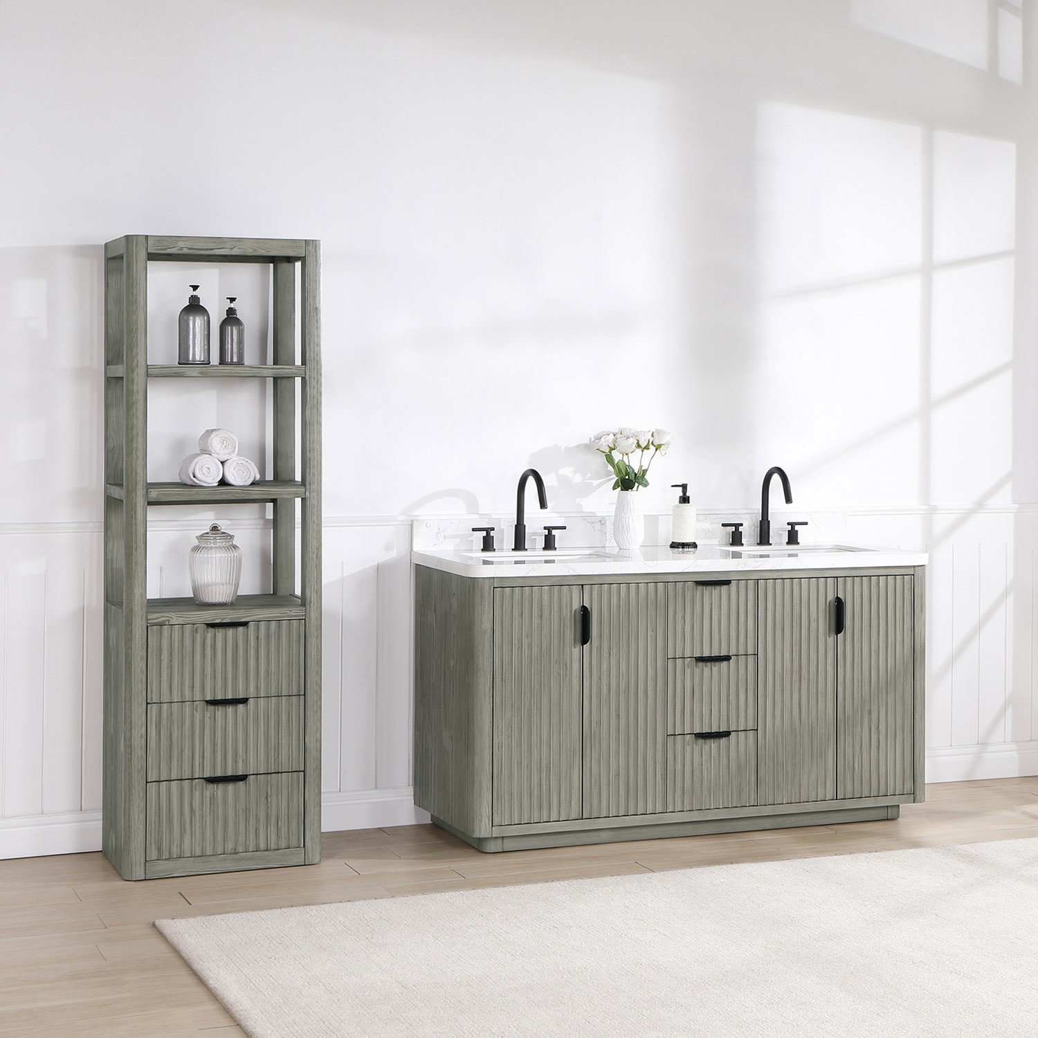 Miseno MV-NM-704160M Cadiz 60″ – Fir Wood Black / Lightning White