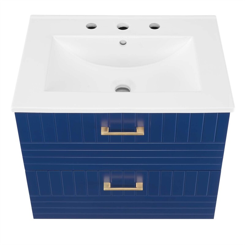 Modway Daybreak 24″ Modern Wood/Ceramic Bathroom Vanity in Blue/White