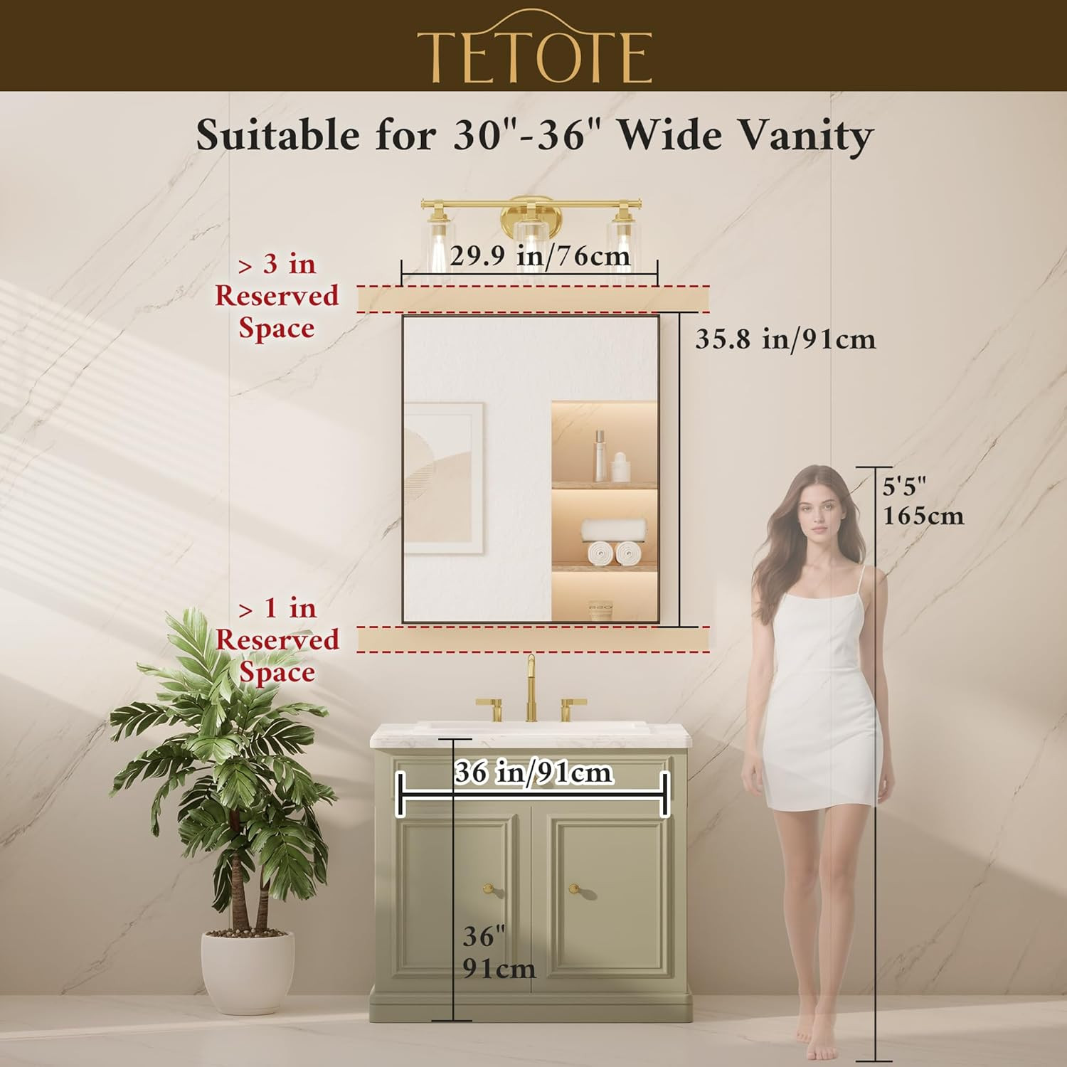 Brushed Nickel Mirror 30″ X 36″ Bathroom Vanity Mirror for over Sink Brushed Nic