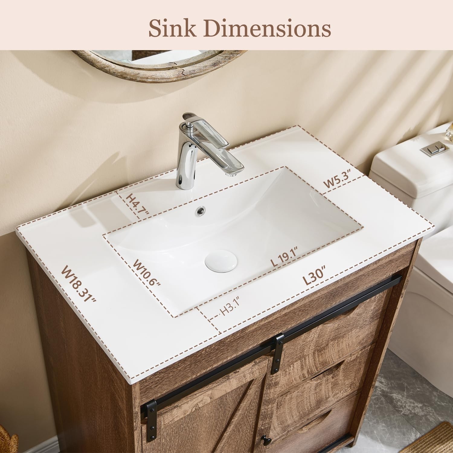 30″ Farmhouse Bathroom Vanity with Ceramic Sink Combo Freestanding Modern