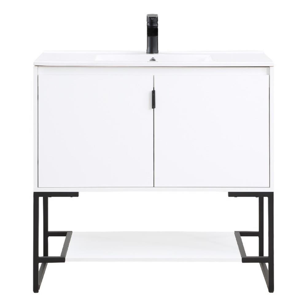 Manhattan Comfort Scarsdale 36″ Metal Bathroom Vanity Sink in White/Black