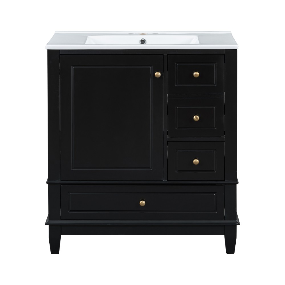 30″ Vanity w/Sink,Rubber Wood & MDF Cabinet,Soft Close Door,3 Drawers,Vietnam